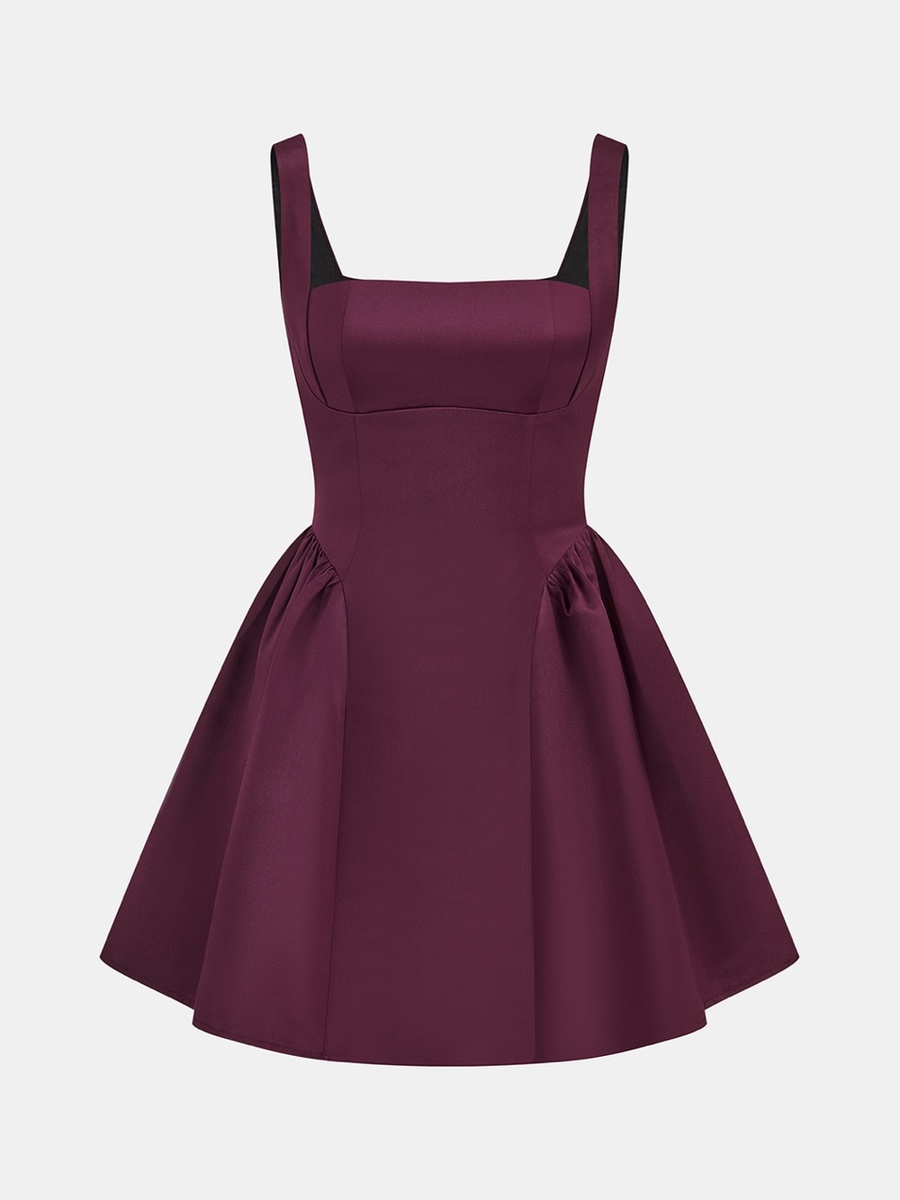 Commense Square Neck Satin Flare Mini Dress
